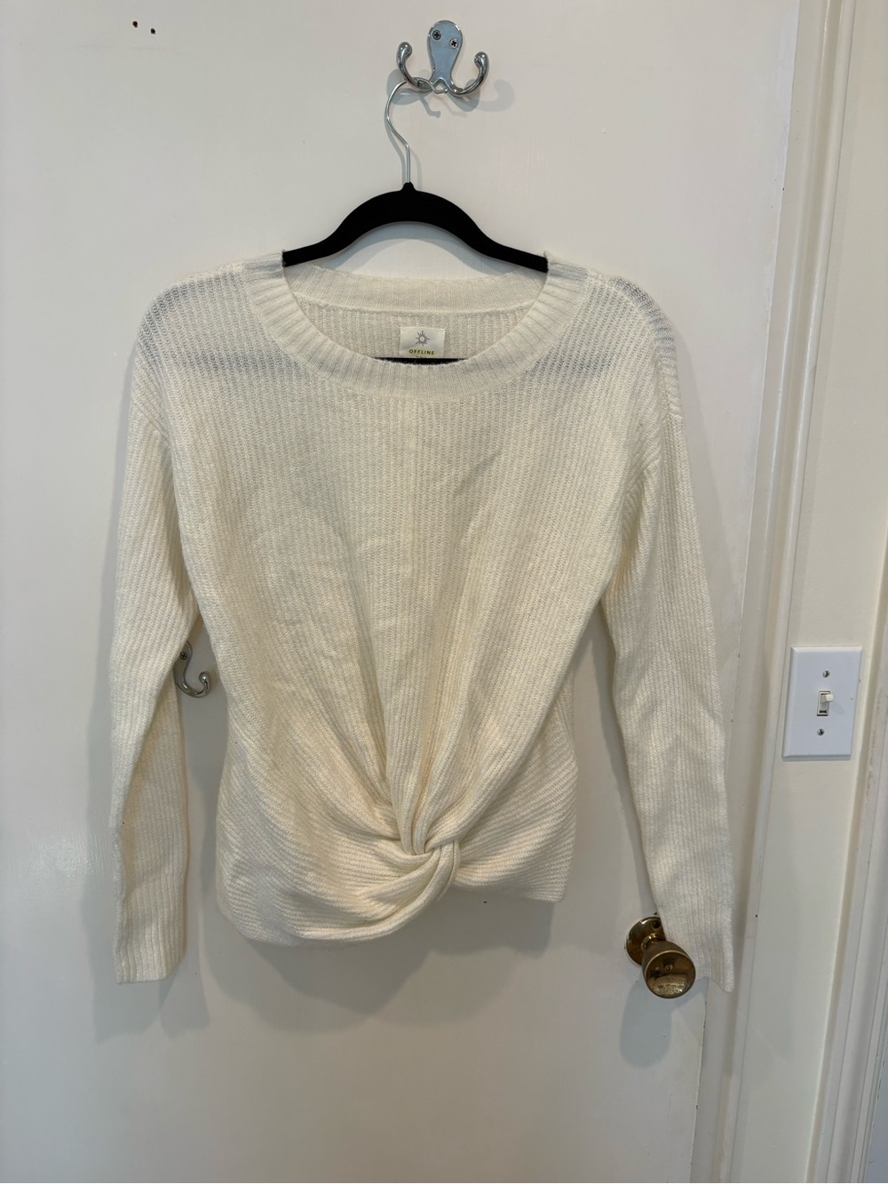 Offline by Aerie Cream Twist-Front Knit Sweater - Women's